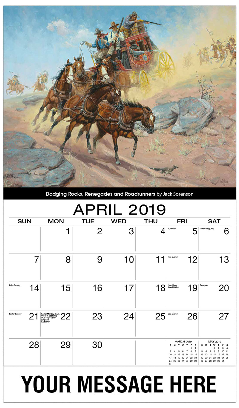 Old West Art Promo Calendar 65¢ Promotional Wall Calendar Spirit of