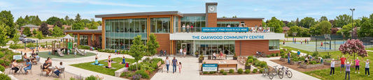 active community centre with members outside doing different activities.