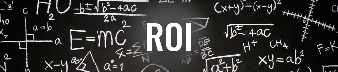 A chalkboard with various math equations and the word "ROI" in the centre.