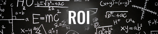 A chalkboard with various math equations and the word "ROI" in the centre.