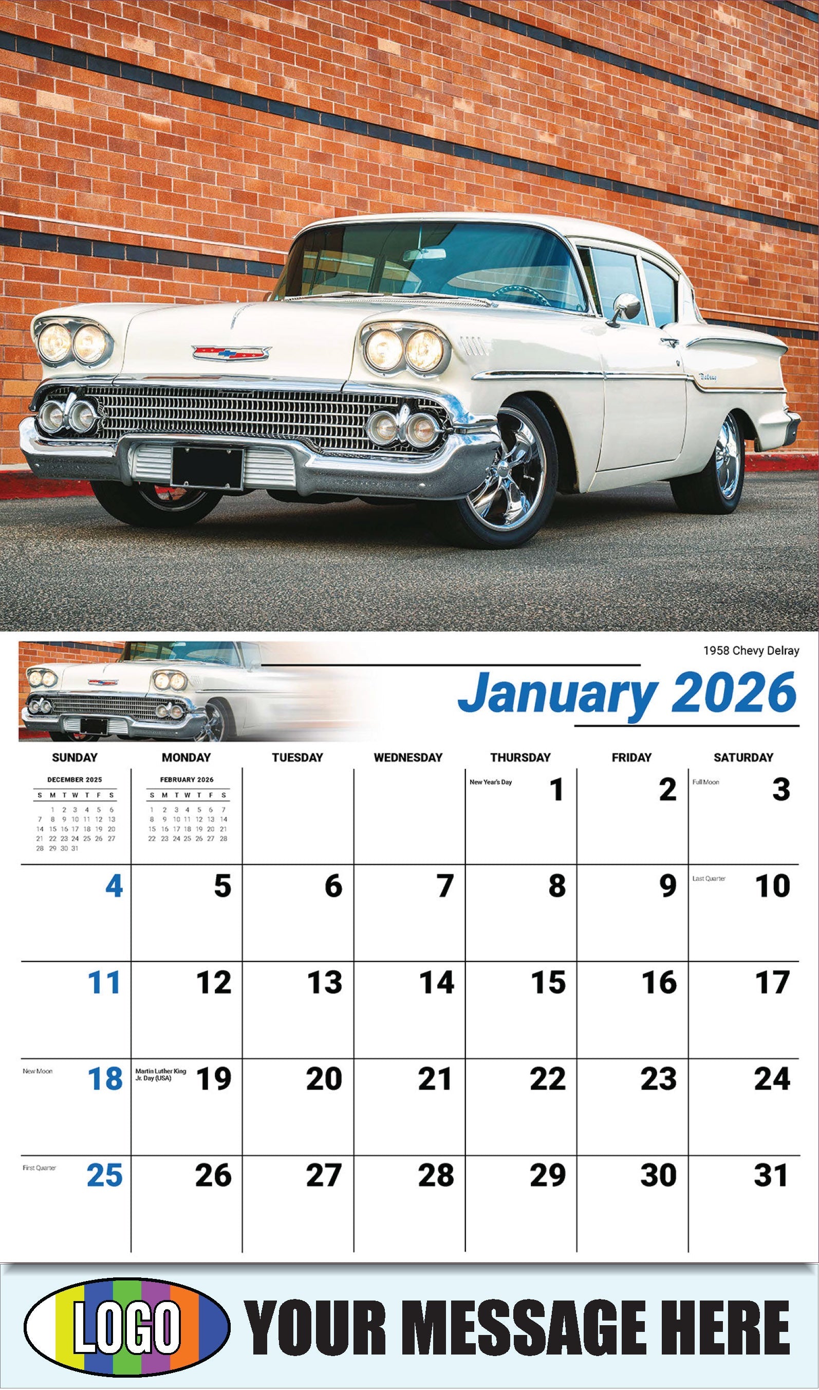 2026 Business Promotional Calendar - GM Classics - 1958 Chevy Delray - January