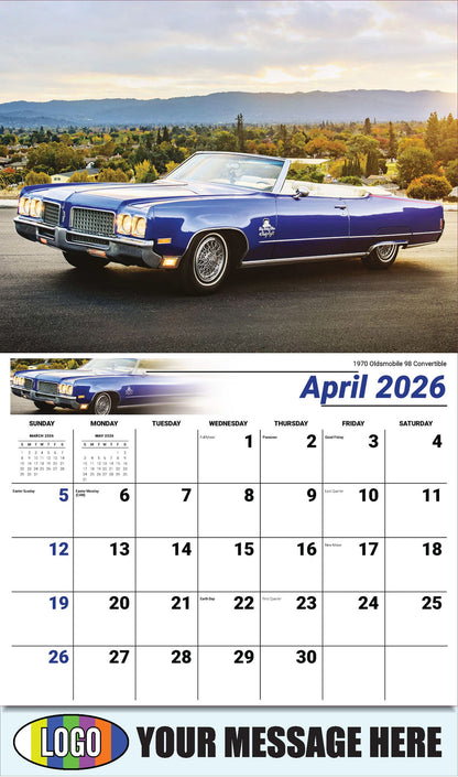 2026 Business Advertising Calendar - GM Classics - 1970 Oldsmobile 98 Convertible - April