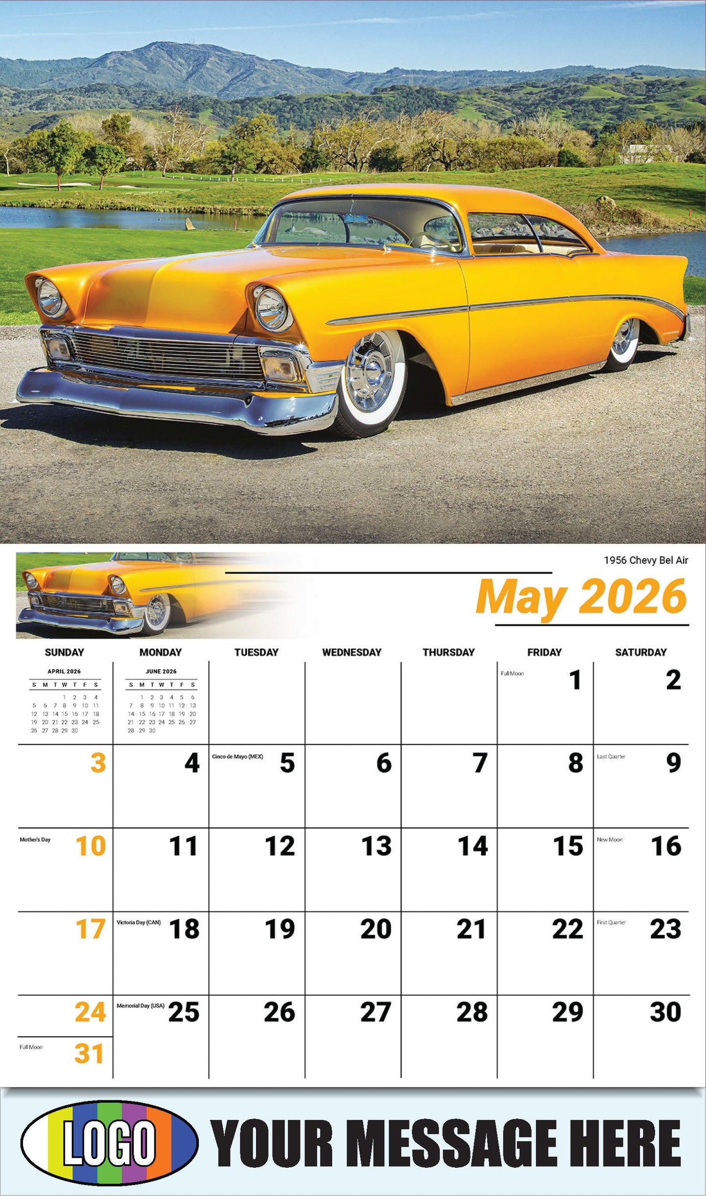 2026 Business Advertising Calendar - GM Classics - 1956 Chevy Bel Air - May