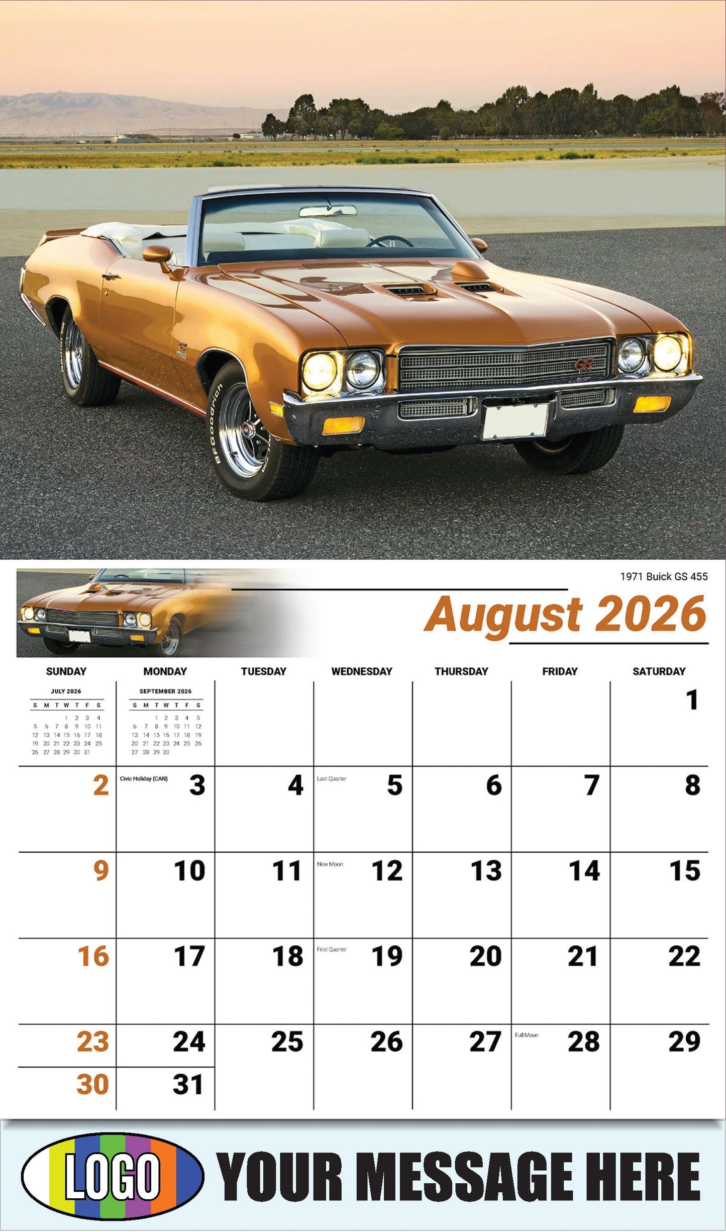 2026 Business Promo Calendar - GM Classics - 1971 Buick GS 455 - August