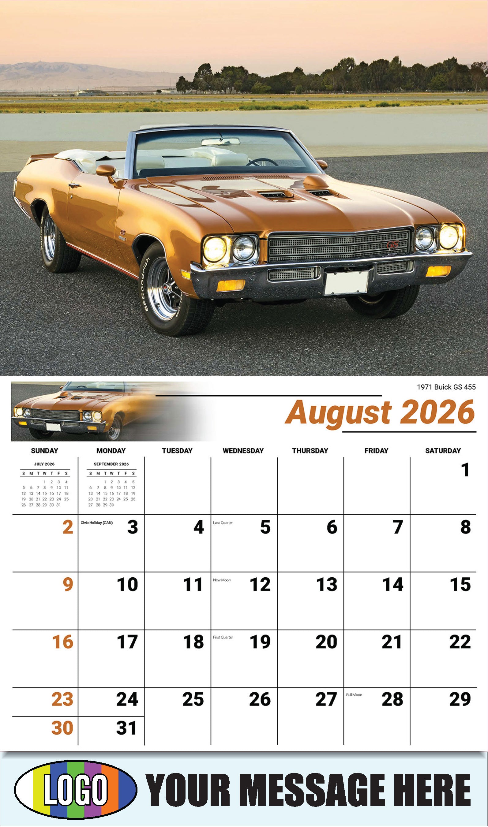2026 Business Promo Calendar - GM Classics - 1971 Buick GS 455 - August