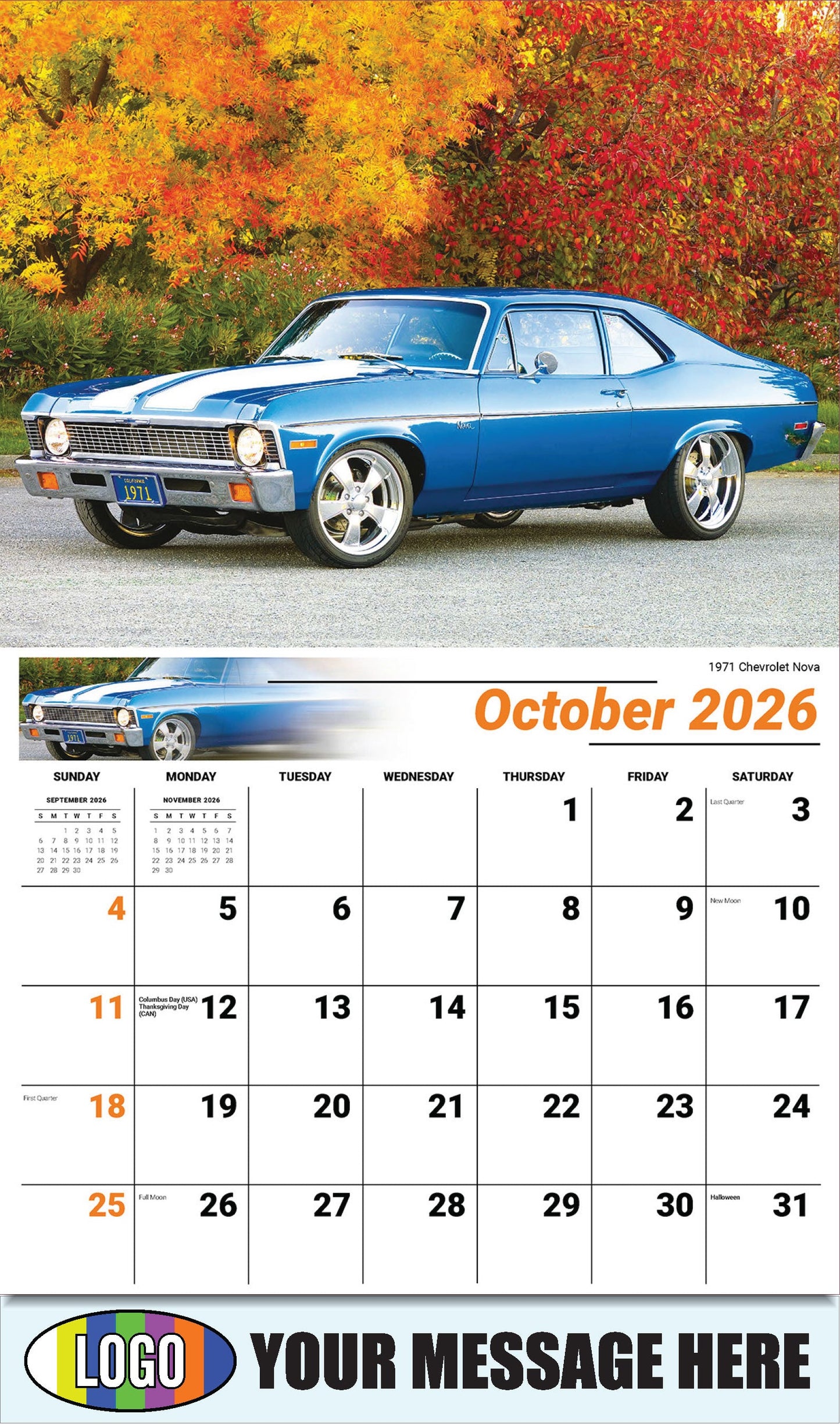 2026 Business Promotion Calendar - GM Classics - 1971 Chevrolet Nova - October
