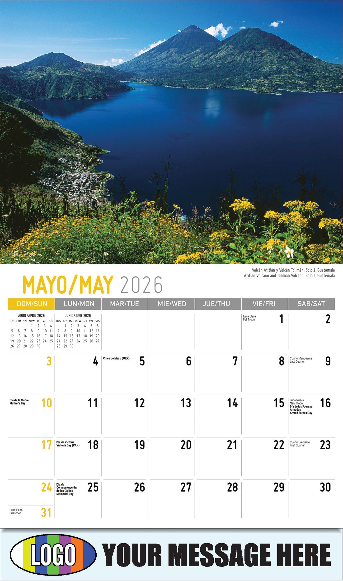 2026 Business Advertising Calendar - Latin America Scenic  - Volcán Atitlán y Volcán Tolimán, Sololá, Guatemala
Atitlan Volcano and Toliman Volcano, Solola, Guatemala - May