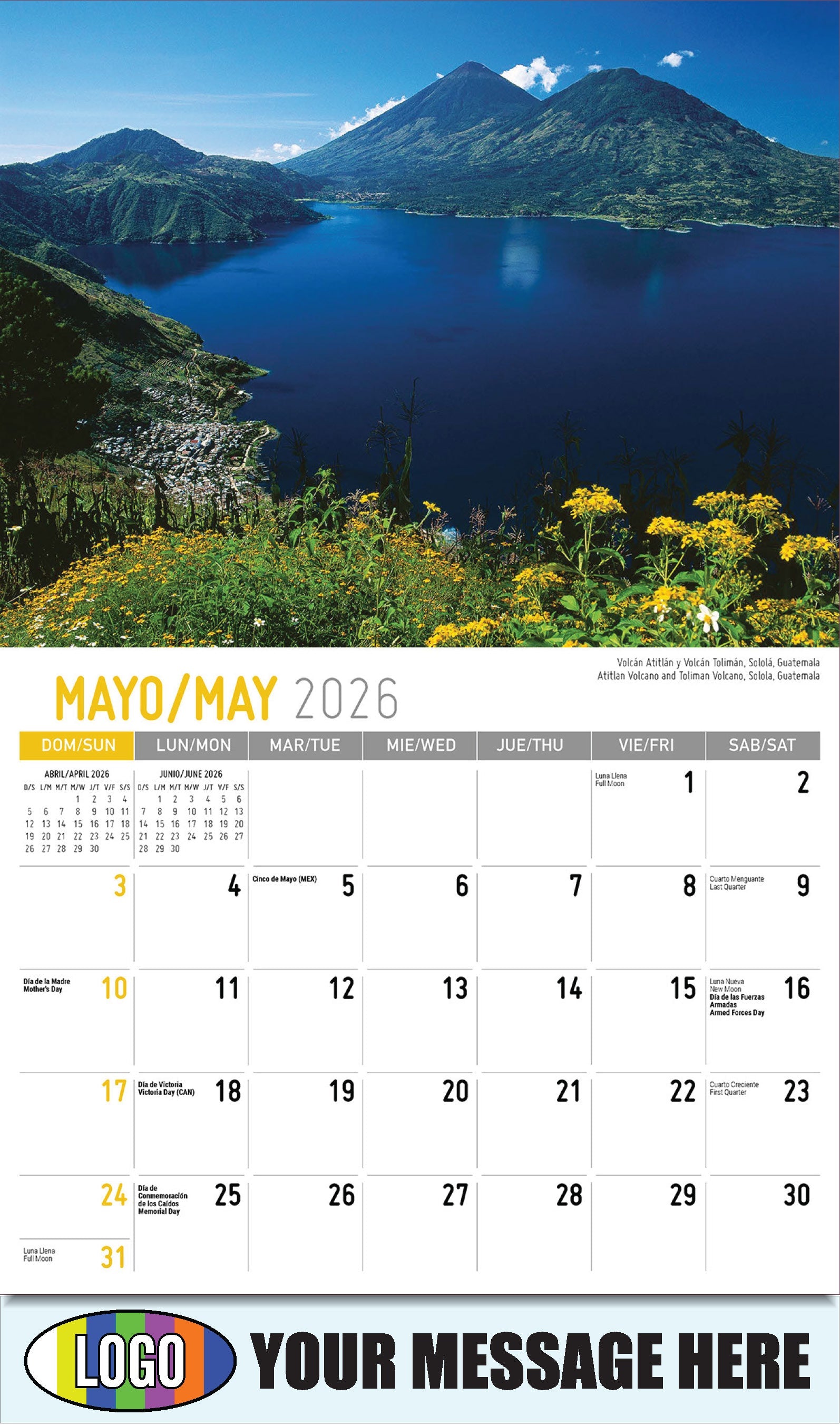 2026 Business Advertising Calendar - Latin America Scenic  - Volcán Atitlán y Volcán Tolimán, Sololá, Guatemala
Atitlan Volcano and Toliman Volcano, Solola, Guatemala - May