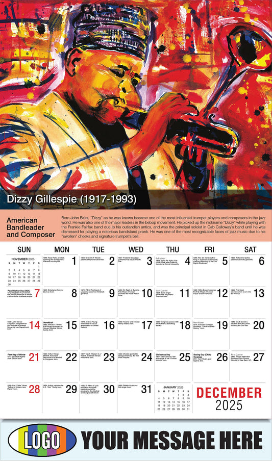 2026 Business Promotional Calendar - Black History - Dizzy Gillespie by Everett Spruill - December_a