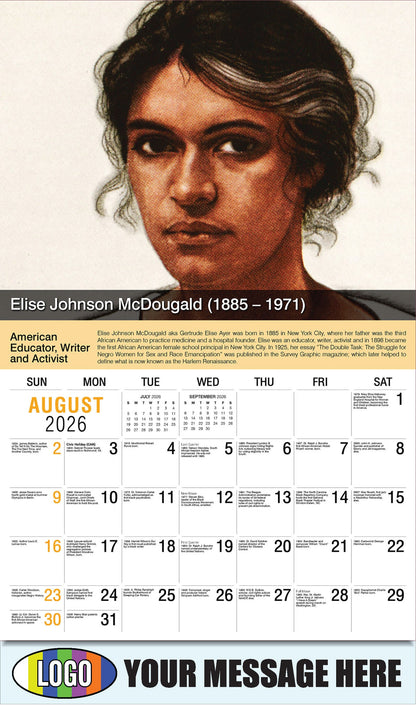 2026 Business Promo Calendar - Black History - Elise Johnson McDougald by Winold Reiss - August
