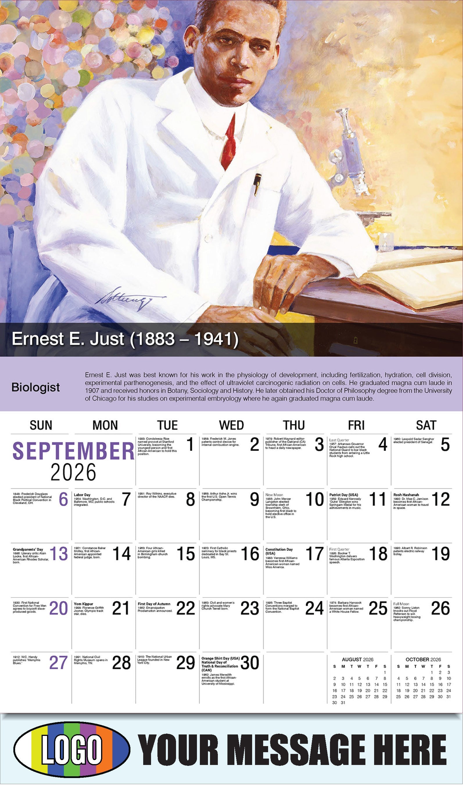 2026 Business Promo Calendar - Black History - Ernest E. Just by George Sottung - September
