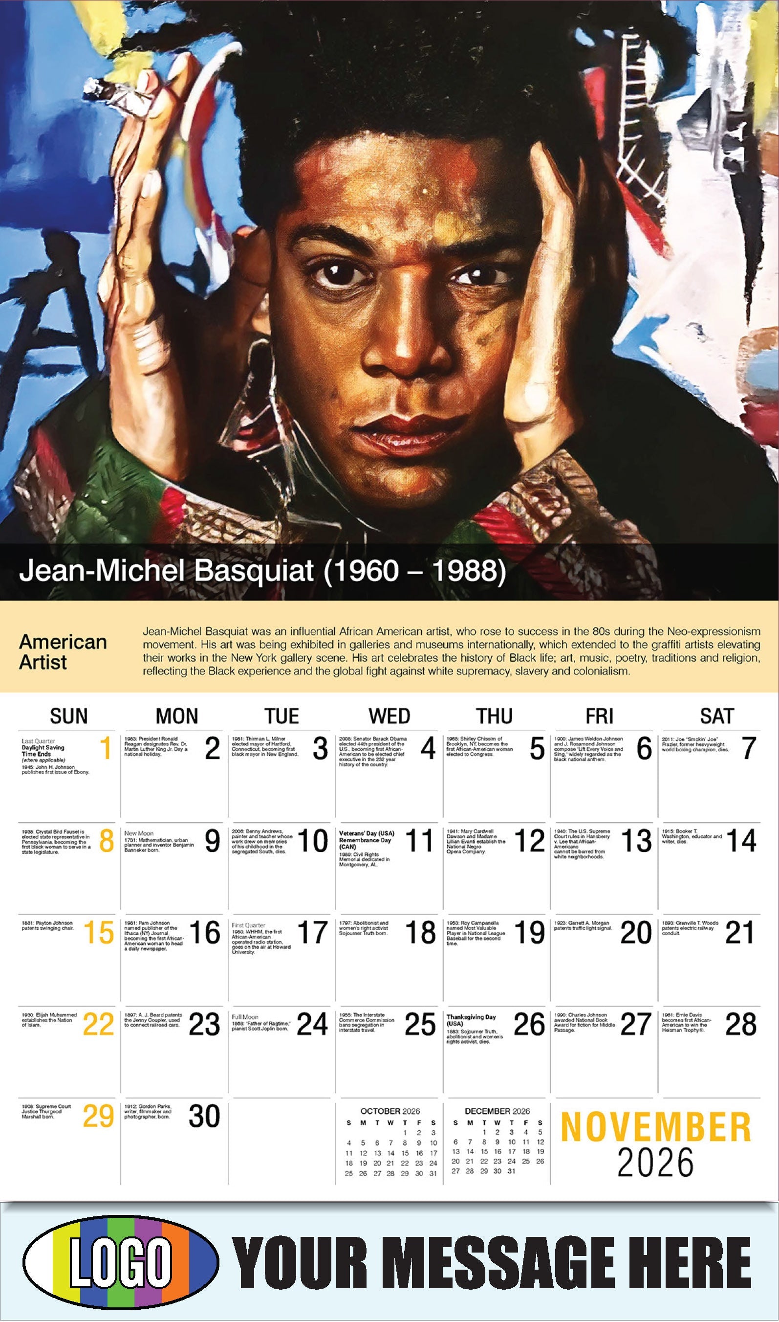 2026 Business Promotion Calendar - Black History - Jean-Michel Basquiat by Joel Tesch - November