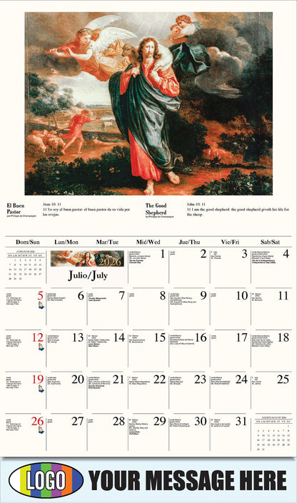 2026 Business Promo Calendar - Catholic Inspirations bilingual - El Buen Pastor de Philippe de Champaigne
The Good Shepherd by Philippe de Champaigne - July