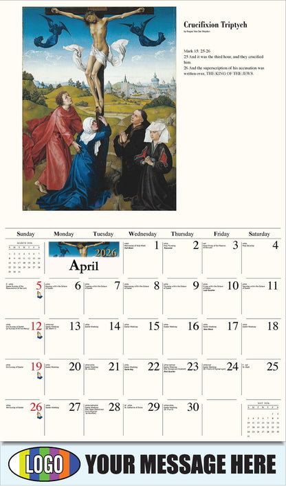 2026 Business Advertising Calendar - Catholic Inspirations - Tríptico de la crucifixión de Rogier Van Der Weyden
Crucifixion Triptych by Rogier Van Der Weyden - April