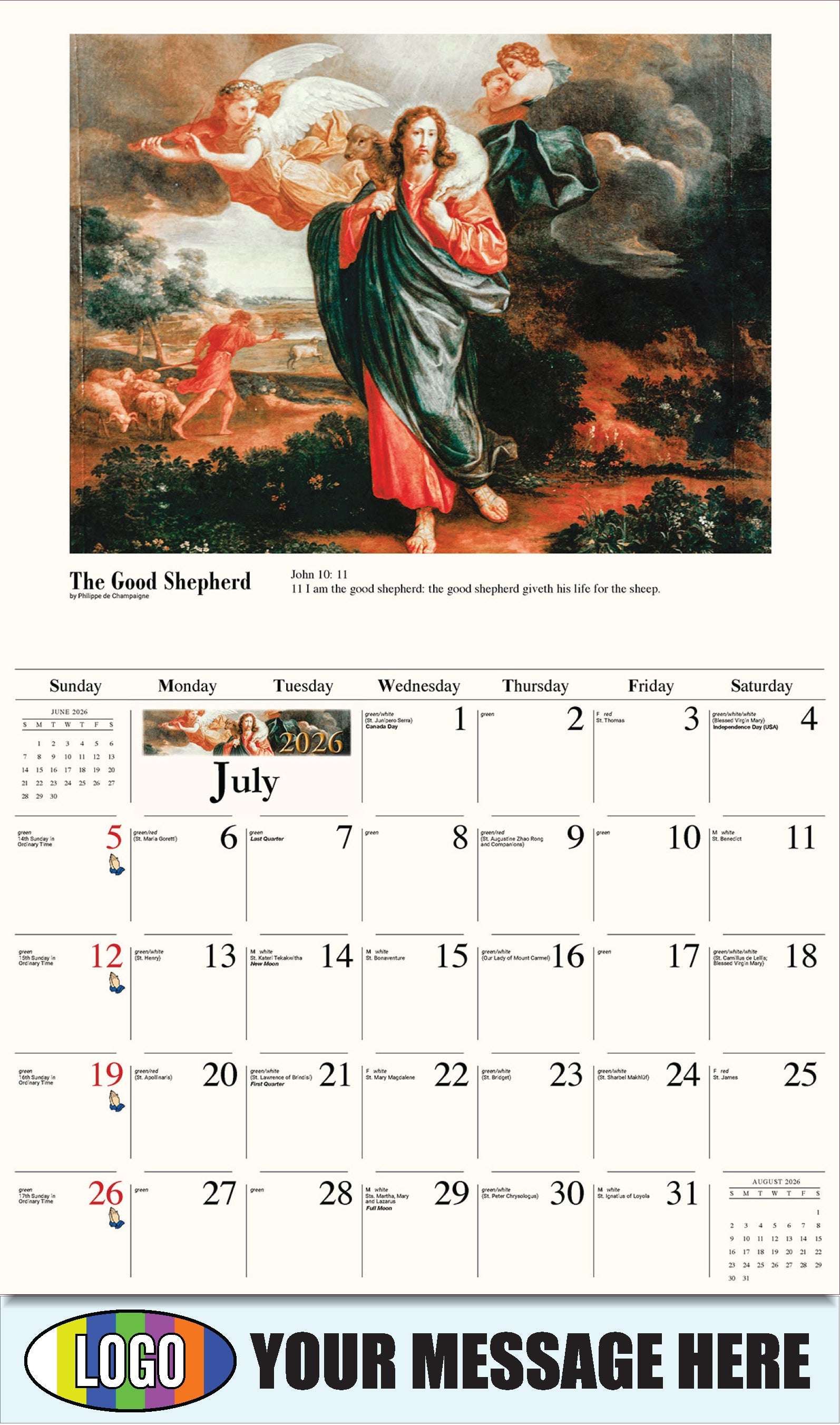 2026 Business Promo Calendar - Catholic Inspirations - El Buen Pastor de Philippe de Champaigne
The Good Shepherd by Philippe de Champaigne - July