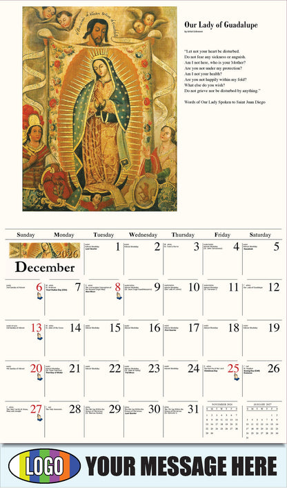 2026 Business Promotion Calendar - Catholic Inspirations - Nuestra Señora de Guadalupe por Artista Desconocido
Our Lady of Guadalupe by Artist Unknown - December