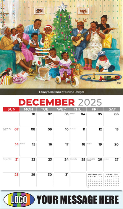 2026 Business Promotional Calendar - Celebration of African American Art - Family Christmas by Dianne Dengel - December_a