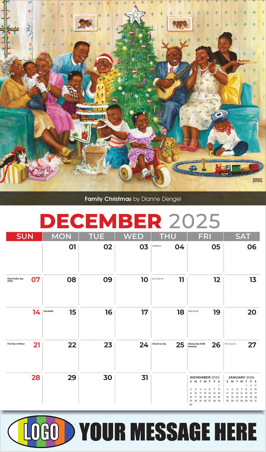 2026 Business Promotional Calendar - Celebration of African American Art - Family Christmas by Dianne Dengel - December_a
