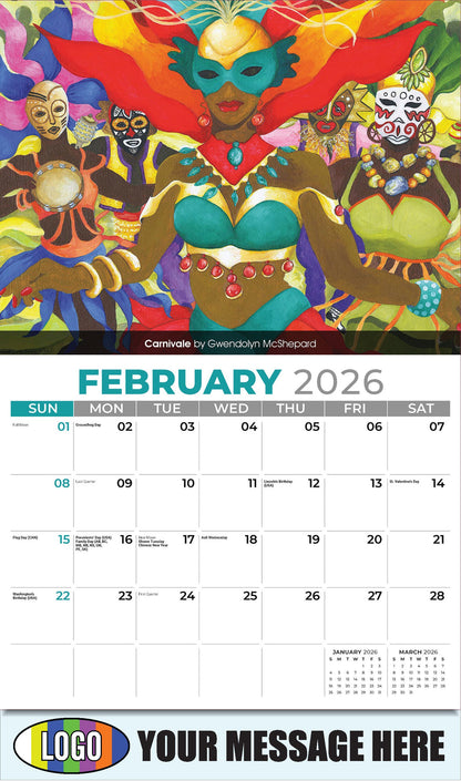 2026 Business Promotional Calendar - Celebration of African American Art - Carnivale by Gwendolyn McShepard - February