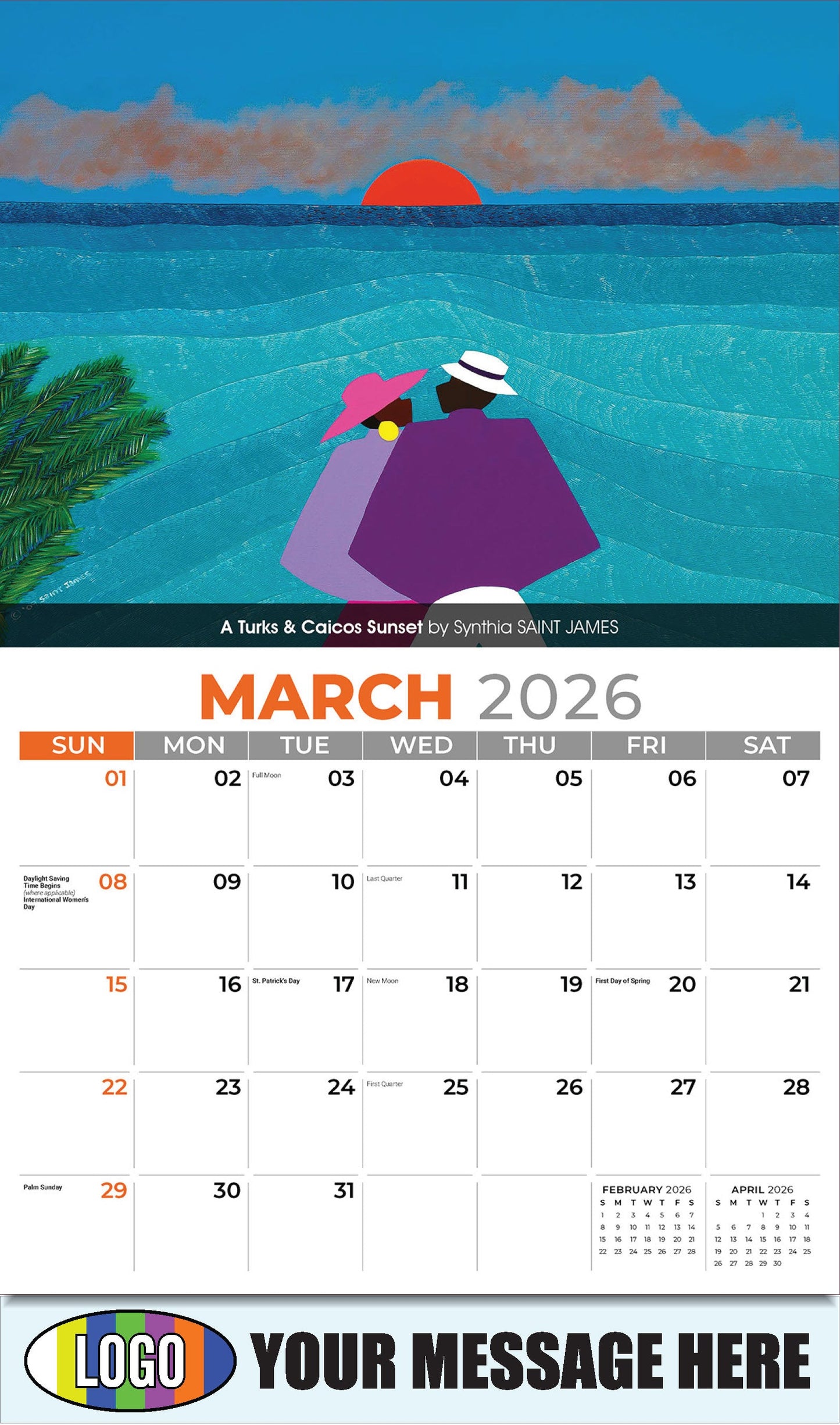 2026 Business Promotional Calendar - Celebration of African American Art - A Turks & Caicos Sunset by Synthia SAINT JAMES - March