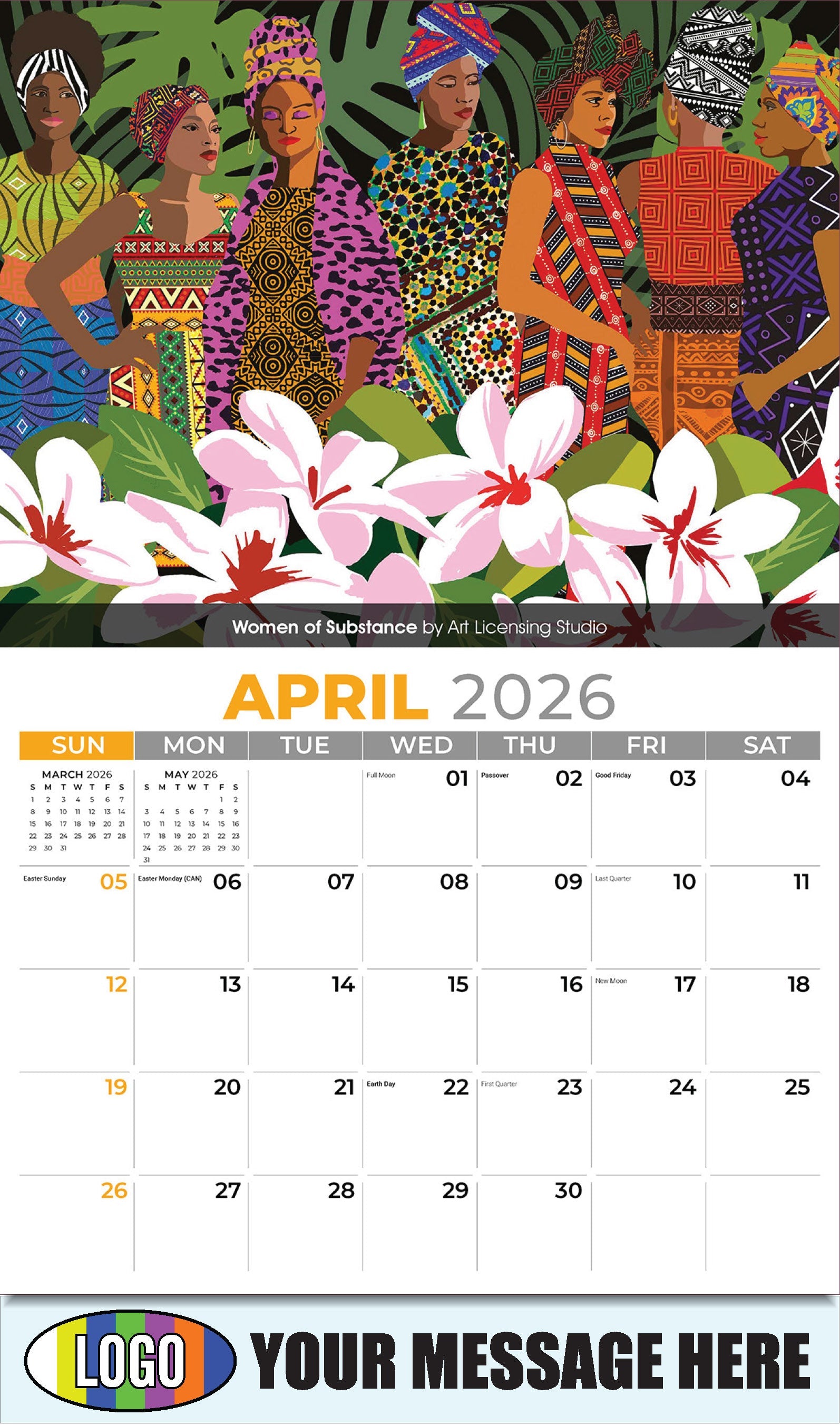 2026 Business Advertising Calendar - Celebration of African American Art - Women of Substance by Art Licensing Studio - April