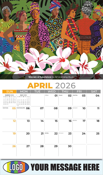 2026 Business Advertising Calendar - Celebration of African American Art - Women of Substance by Art Licensing Studio - April