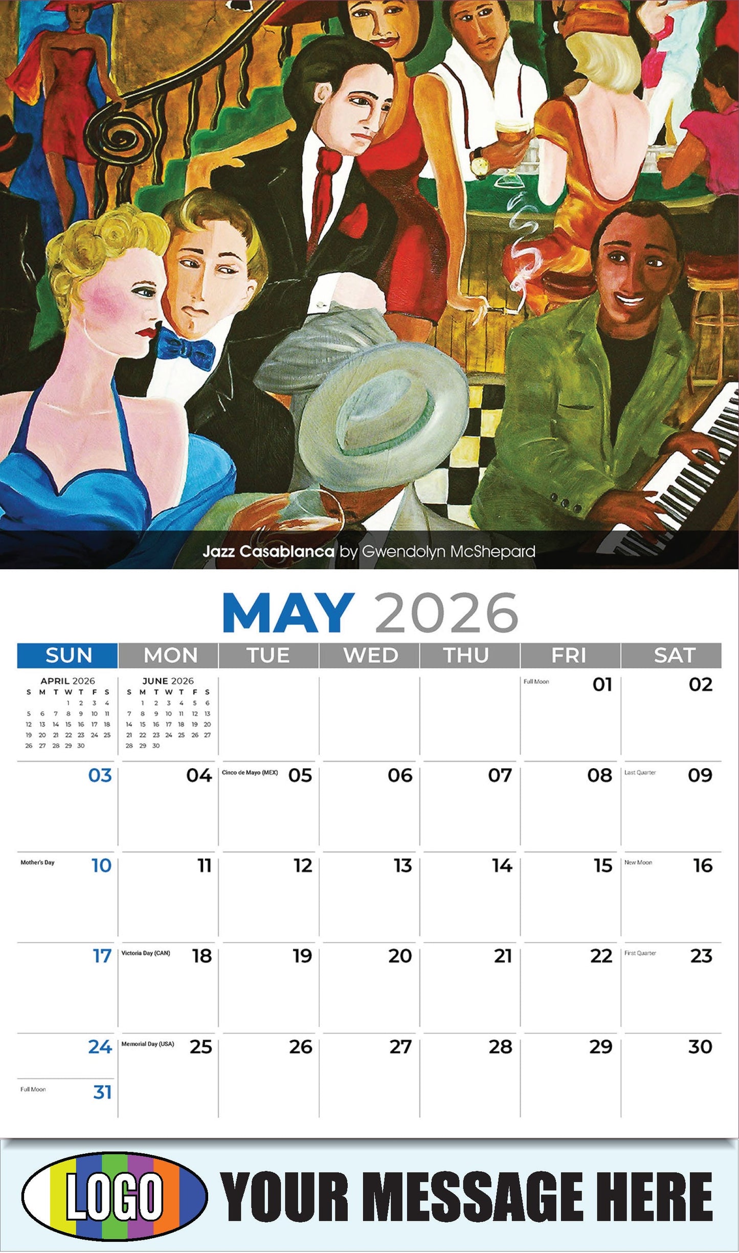 2026 Business Advertising Calendar - Celebration of African American Art - Jazz Casablanca by Gwendolyn McShepard - May