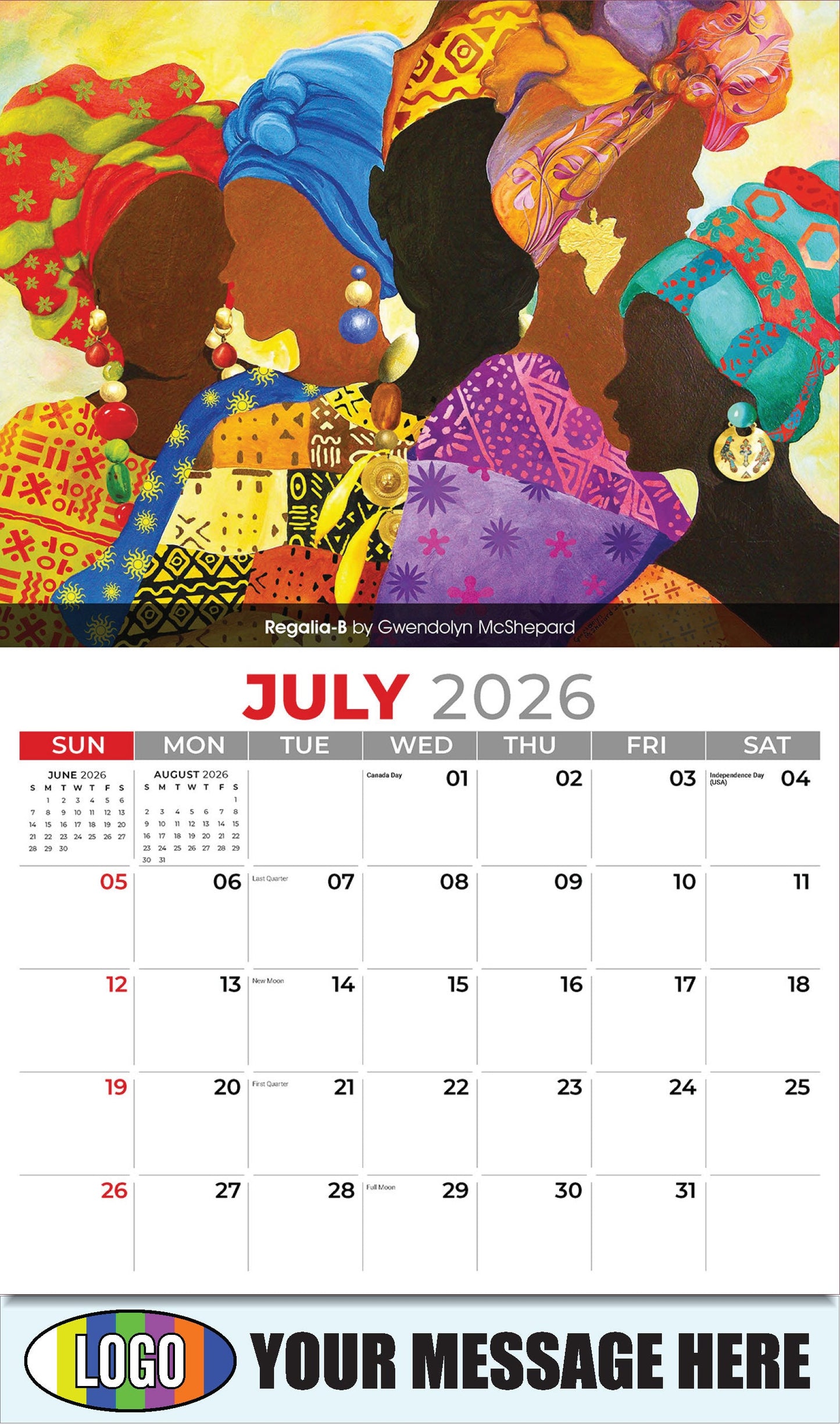 2026 Business Promo Calendar - Celebration of African American Art - Regalia-B by Gwendolyn McShepard - July