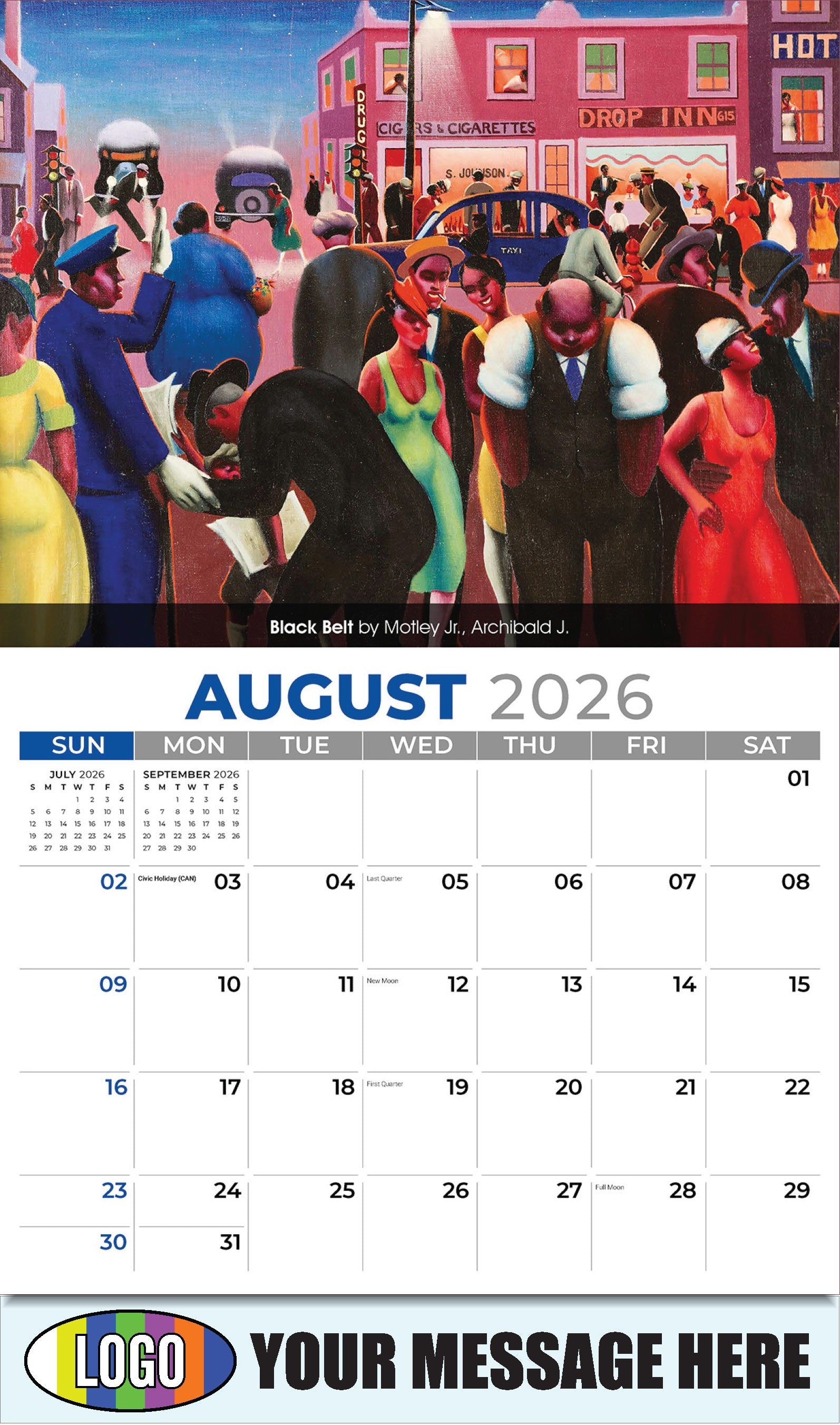 2026 Business Promo Calendar - Celebration of African American Art - Black Belt by Motley Jr., Archibald J. - August