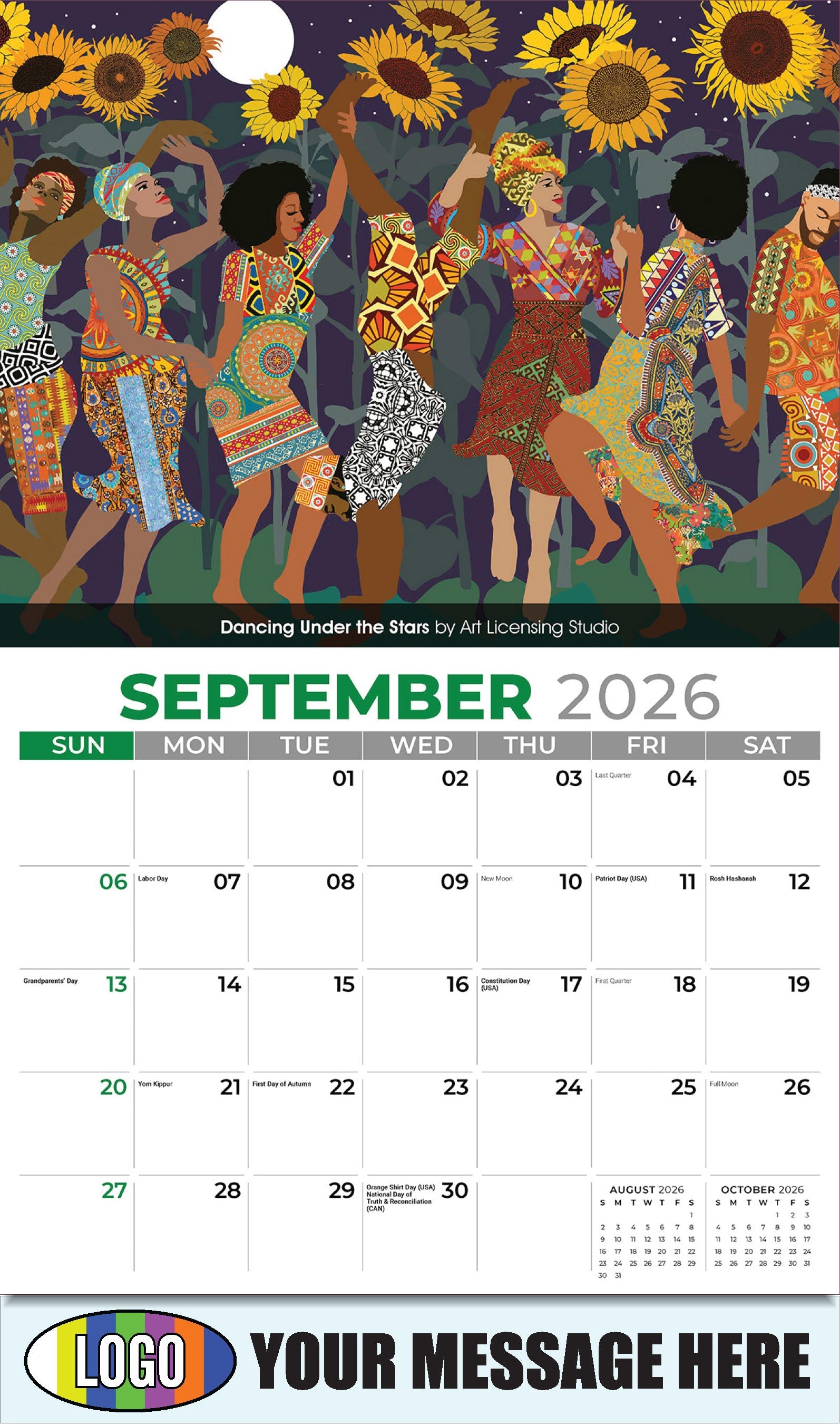 2026 Business Promo Calendar - Celebration of African American Art - Dancing Under the Stars by Art Licensing Studio - September
