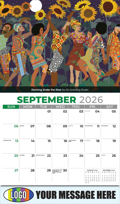 2026 Business Promo Calendar - Celebration of African American Art - Dancing Under the Stars by Art Licensing Studio - September