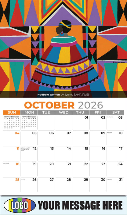 2026 Business Promotion Calendar - Celebration of African American Art - Ndebele Woman by Synthia SAINT JAMES - October