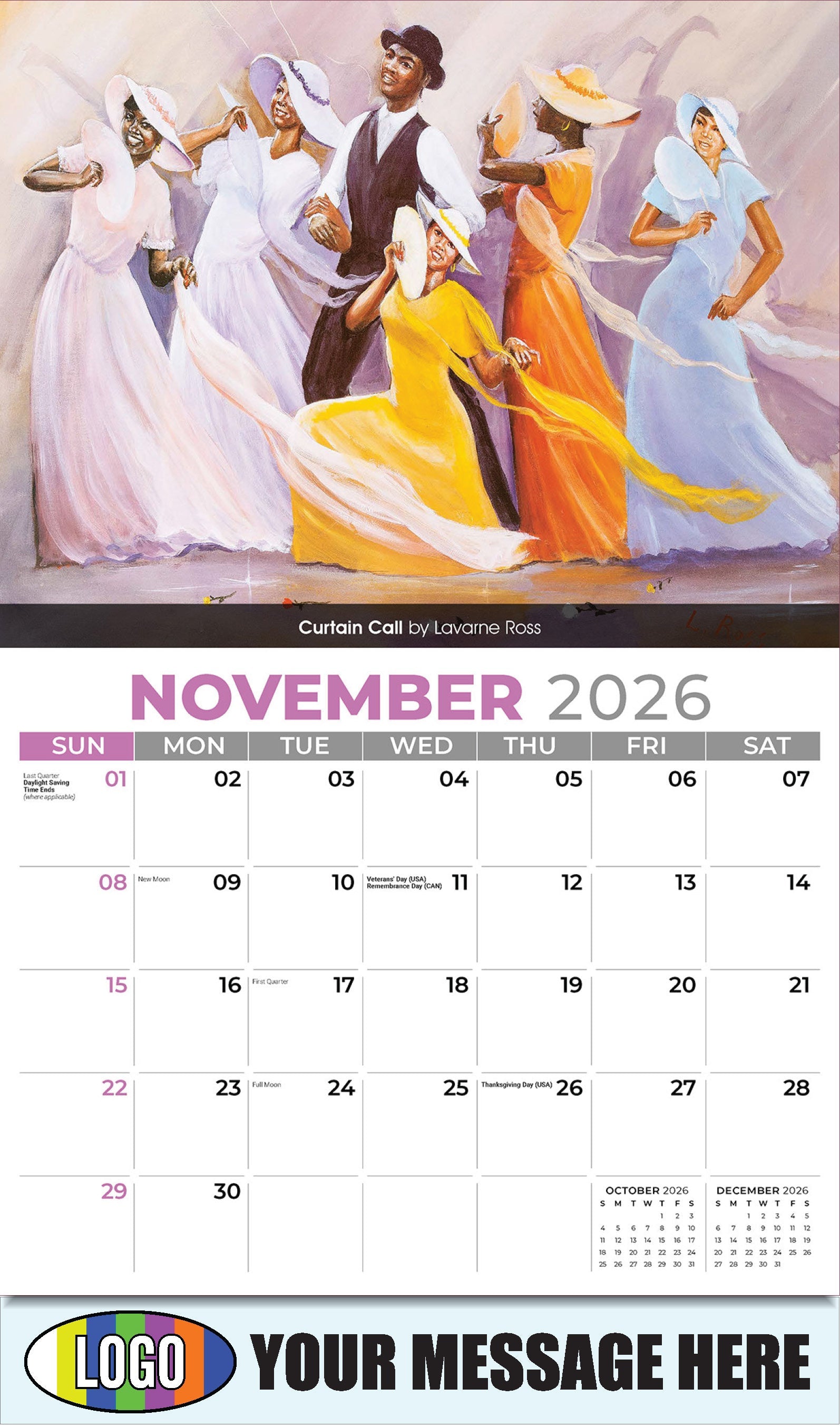 2026 Business Promotion Calendar - Celebration of African American Art - Curtain Call by Lavarne Ross - November