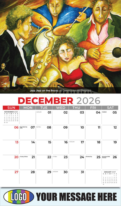 2026 Business Promotion Calendar - Celebration of African American Art - Jazz Jazz on the Rocks by Gwendolyn McShepard - December