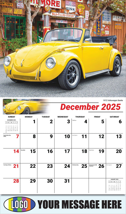 2026 Business Promotional Calendar - Classic Cars - 1972 Volkswagen Beetle - December_a