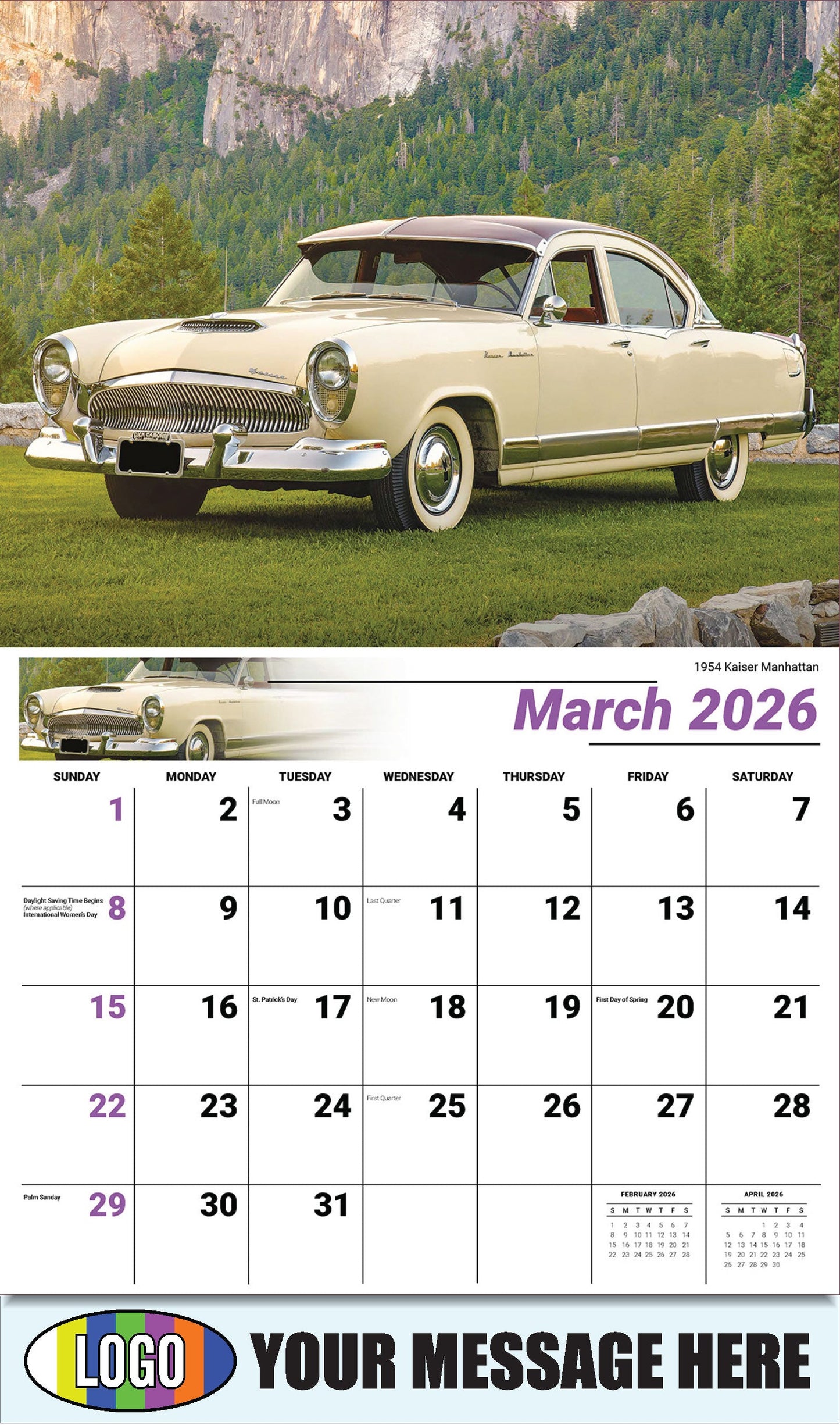 2026 Business Promotional Calendar - Classic Cars - 1954 Kaiser Manhattan - March