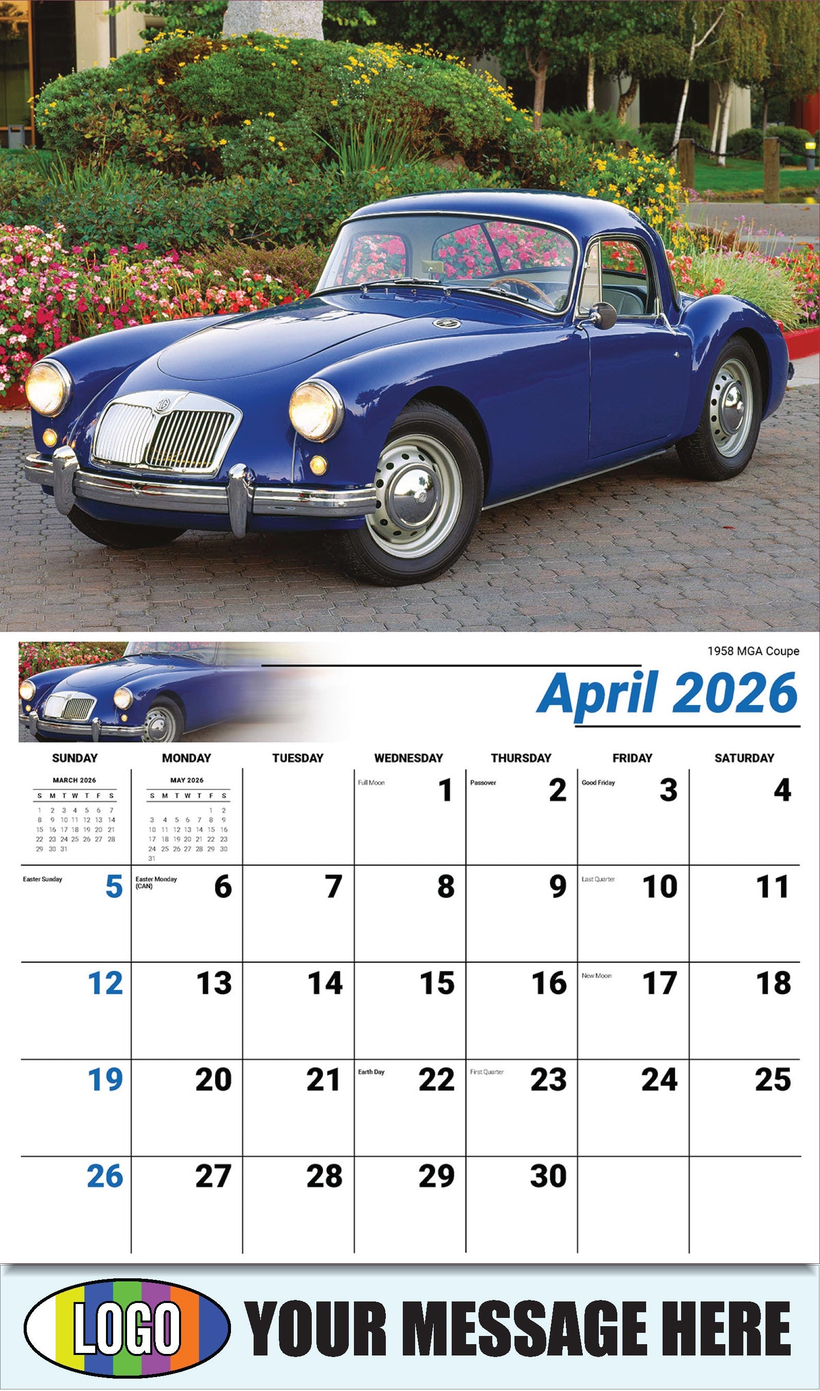 2026 Business Advertising Calendar - Classic Cars - 1958 MGA Coupe - April