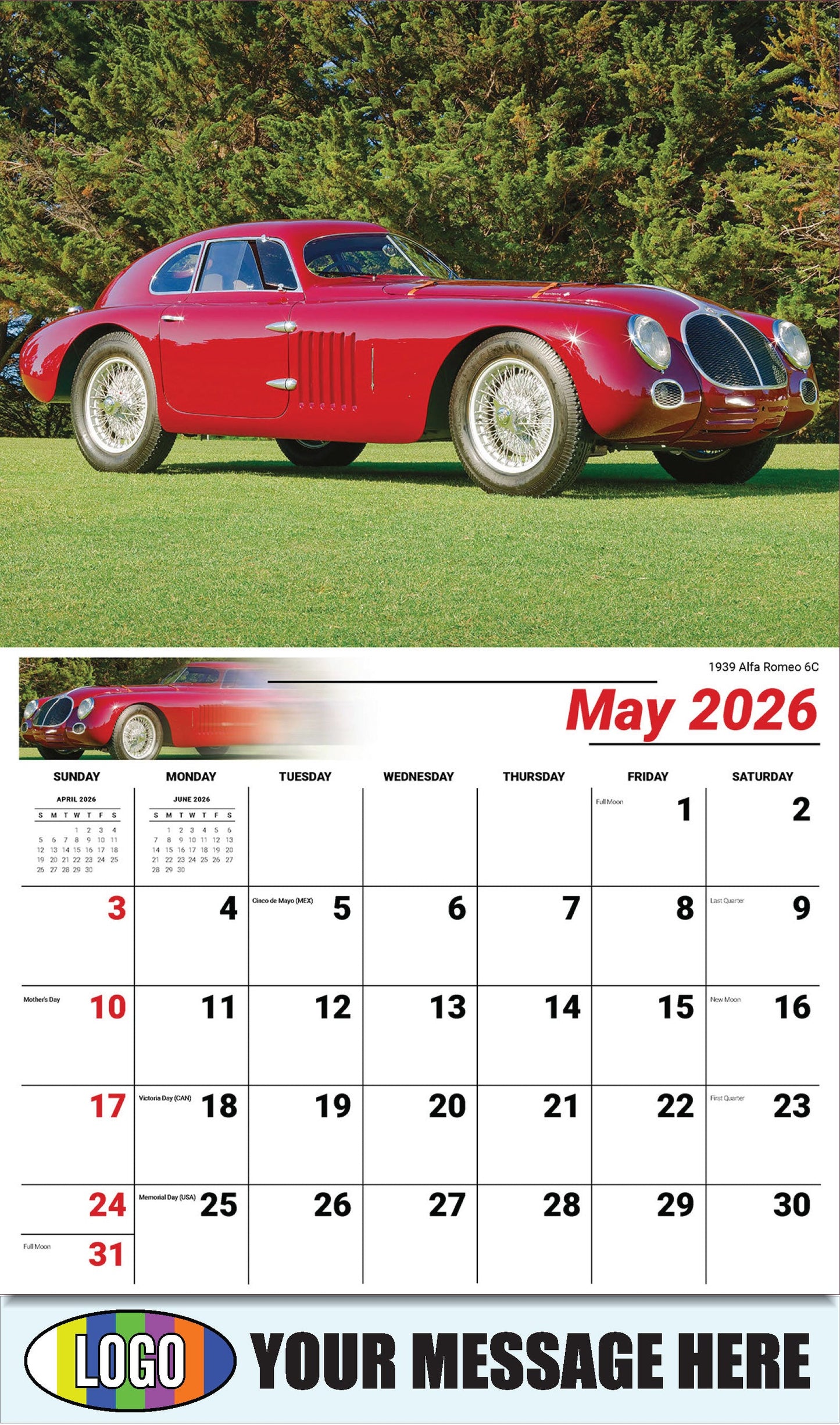 2026 Business Advertising Calendar - Classic Cars - 1939 Alfa Romeo 6C - May