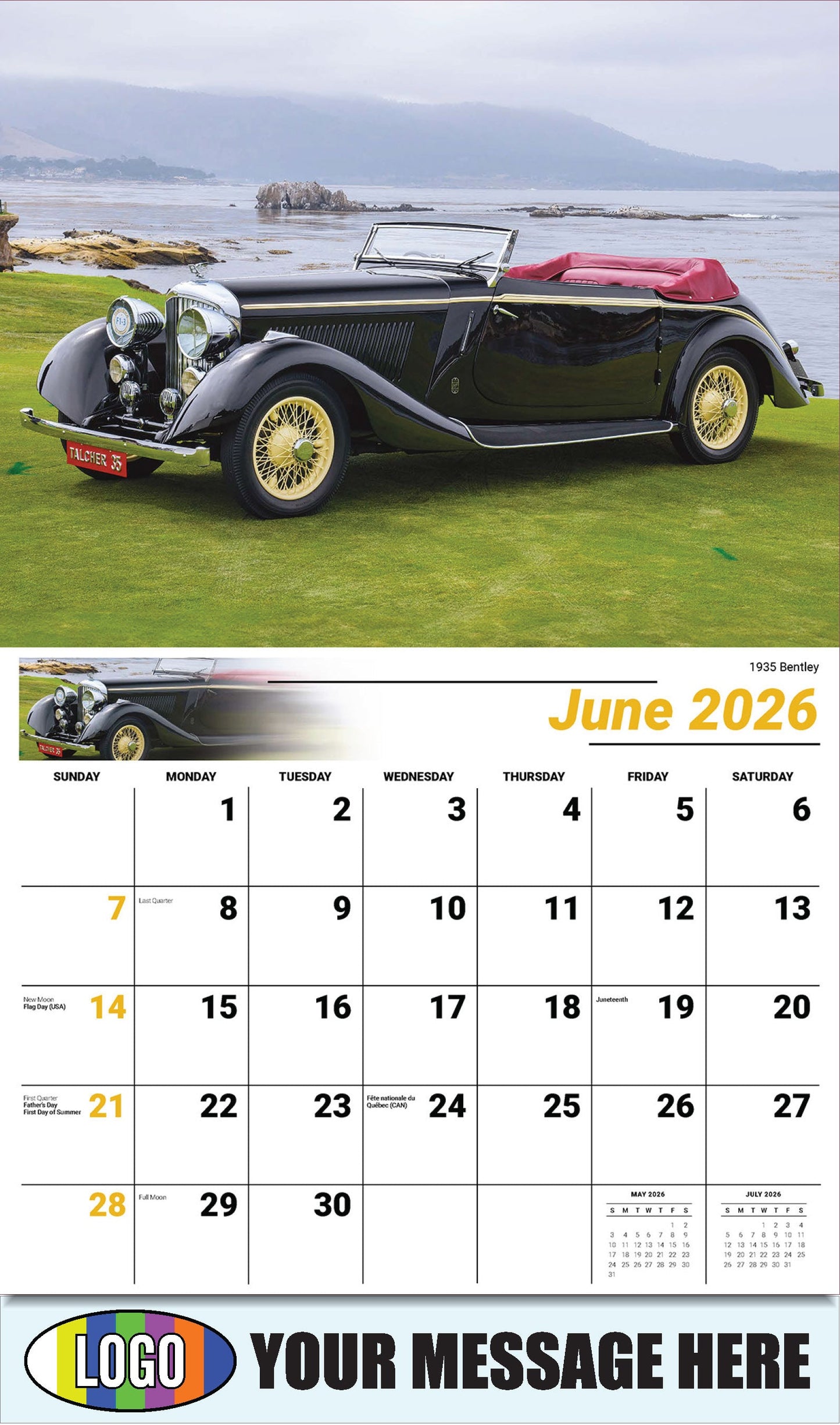 2026 Business Advertising Calendar - Classic Cars - 1935 Bentley - June