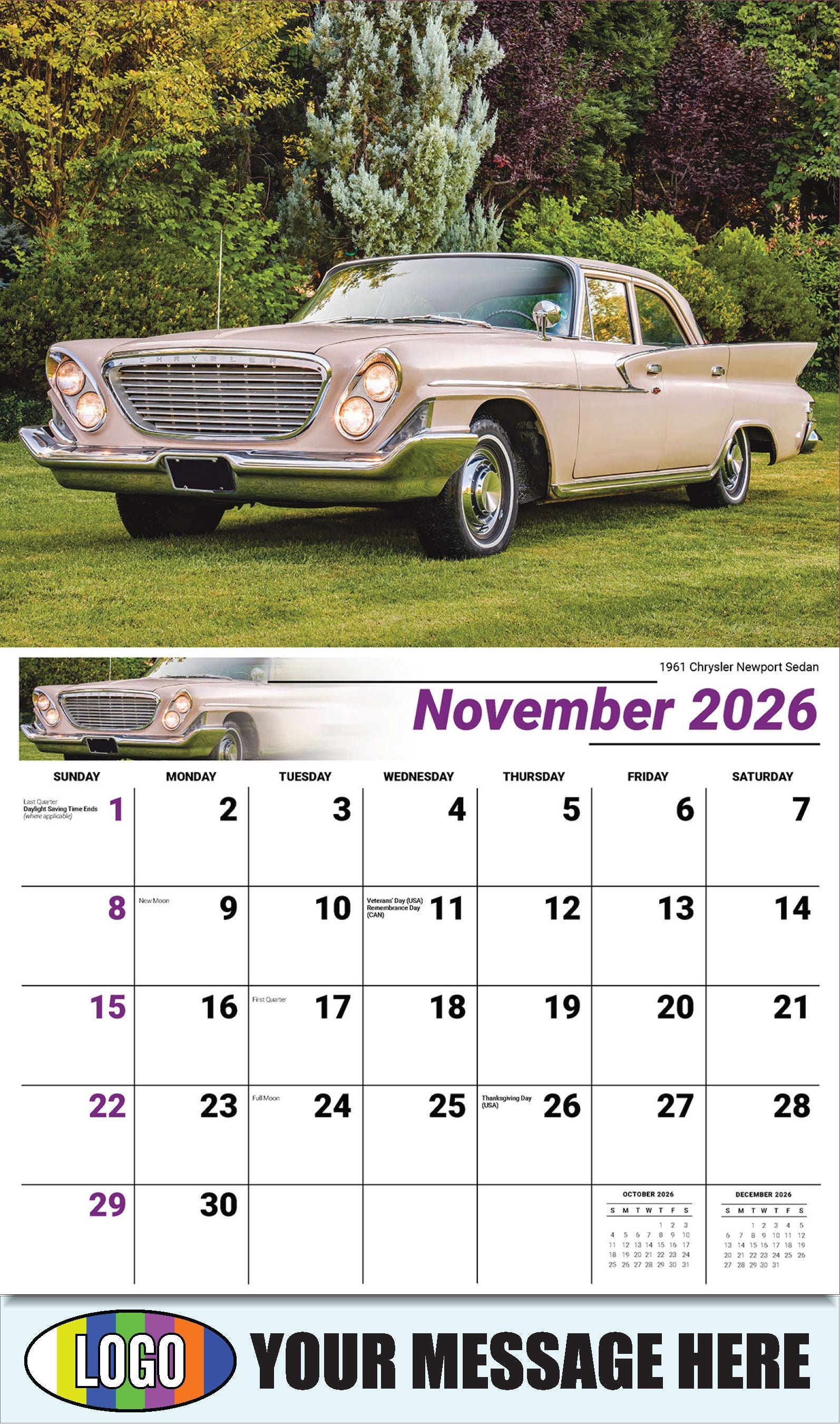 2026 Business Promotion Calendar - Classic Cars - 1961 Chrysler Newport Sedan - November