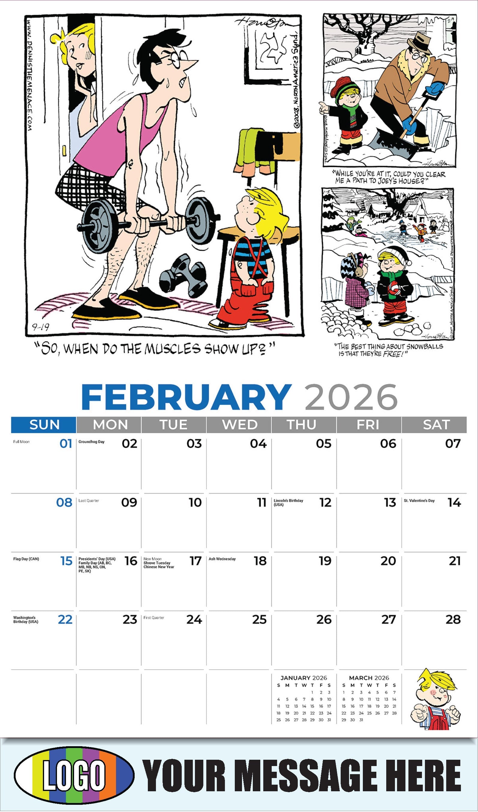 2026 Business Promotional Calendar - February - Dennis the Menace - ComicArt