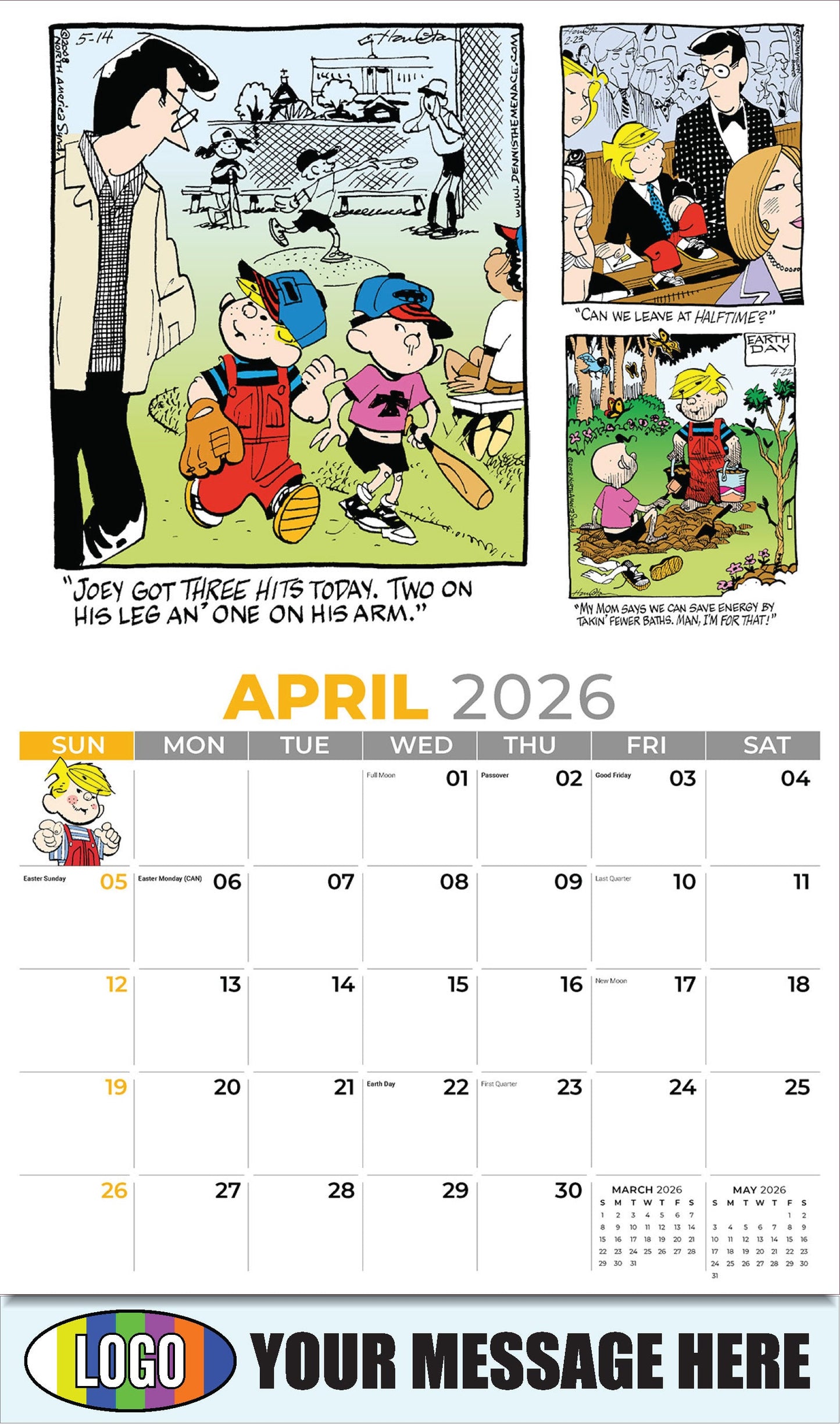 2026 Business Advertising Calendar - April - Dennis the Menace - ComicArt