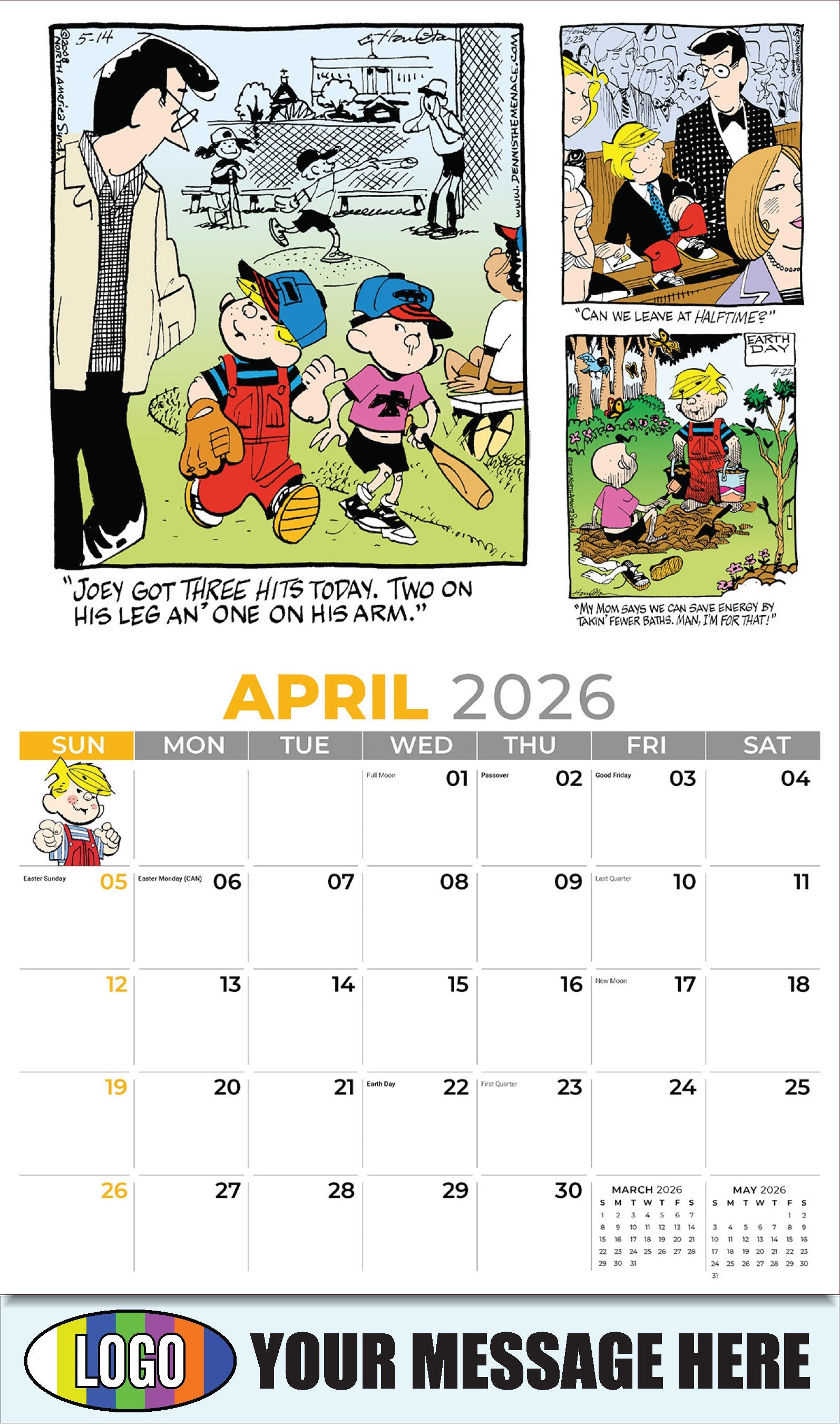 2026 Business Advertising Calendar - April - Dennis the Menace - ComicArt