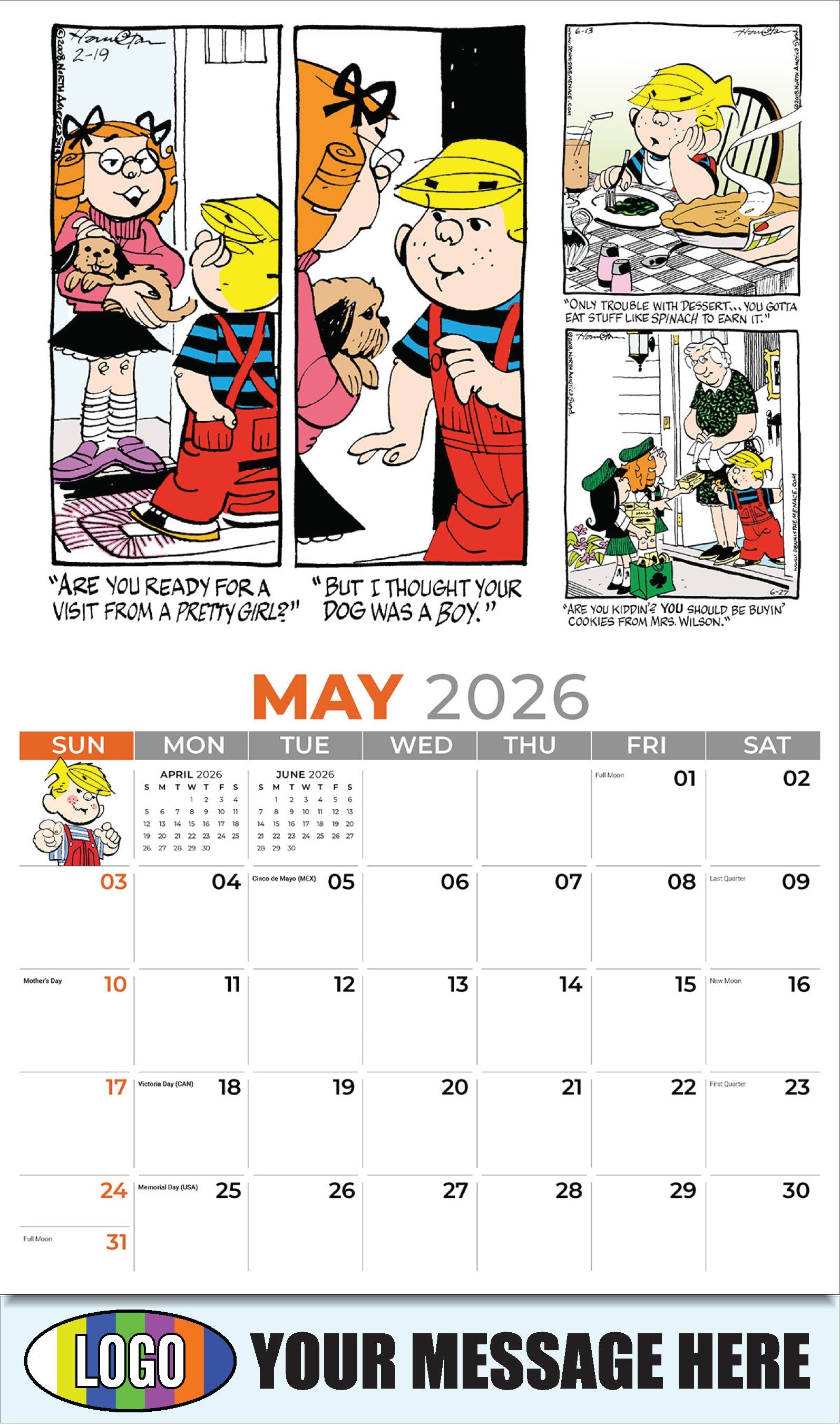 2026 Business Advertising Calendar - May - Dennis the Menace - ComicArt