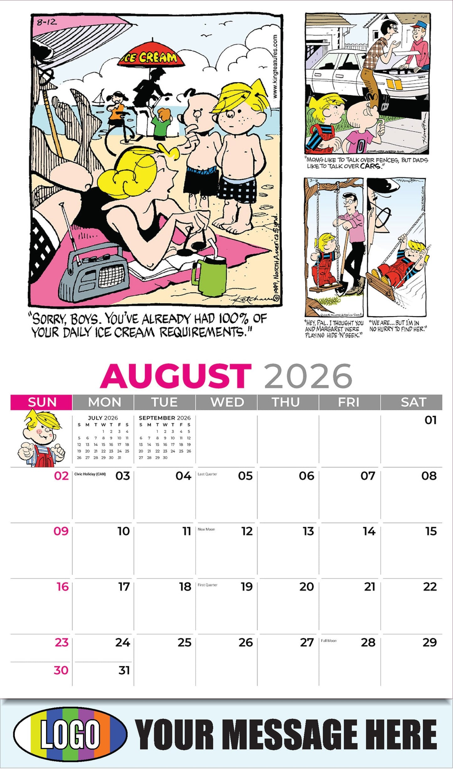 2026 Business Promo Calendar - August - Dennis the Menace - ComicArt