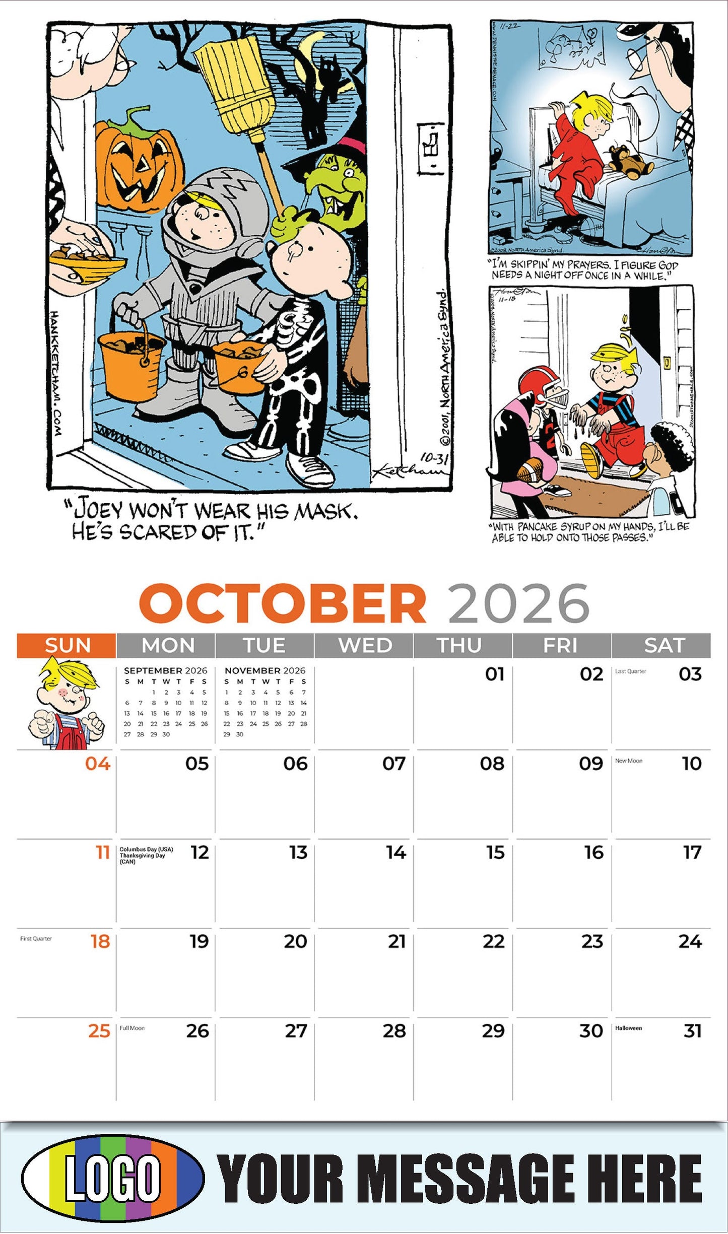 2026 Business Promotion Calendar - October - Dennis the Menace - ComicArt