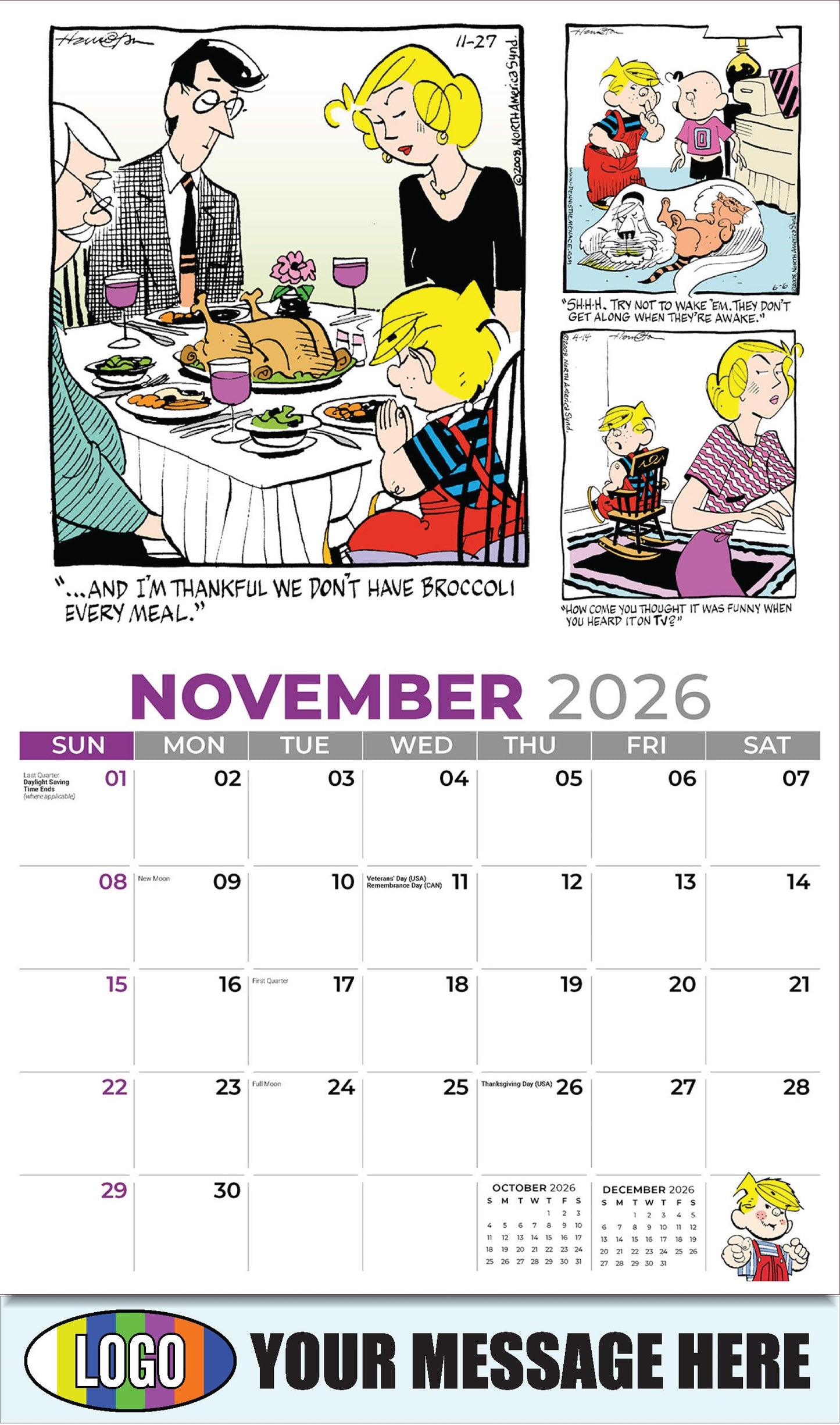 2026 Business Promotion Calendar - November - Dennis the Menace - ComicArt