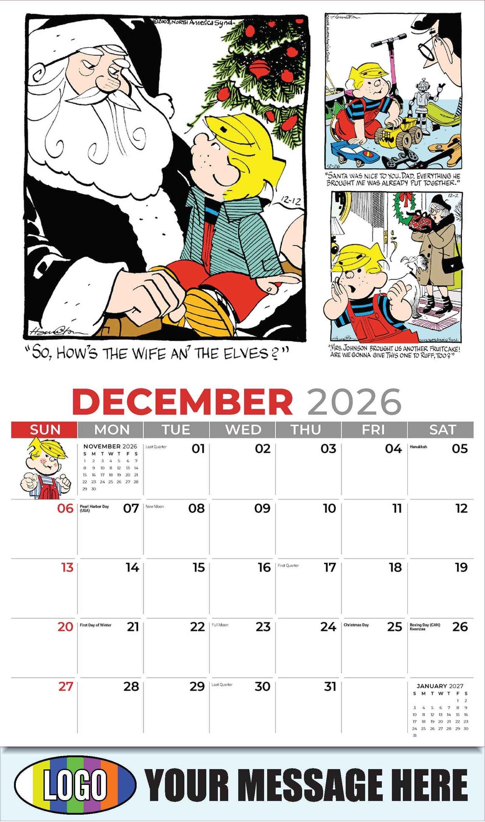 2026 Business Promotion Calendar - December - Dennis the Menace - ComicArt