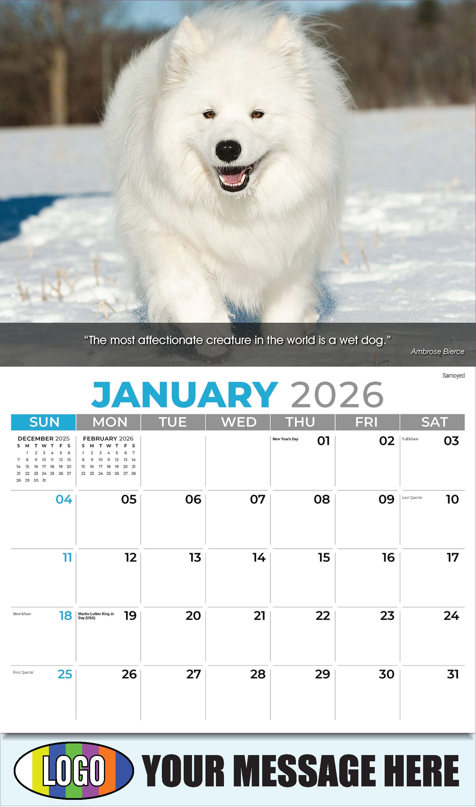 2026 Business Promotional Calendar - Dogs - January - Samoyed