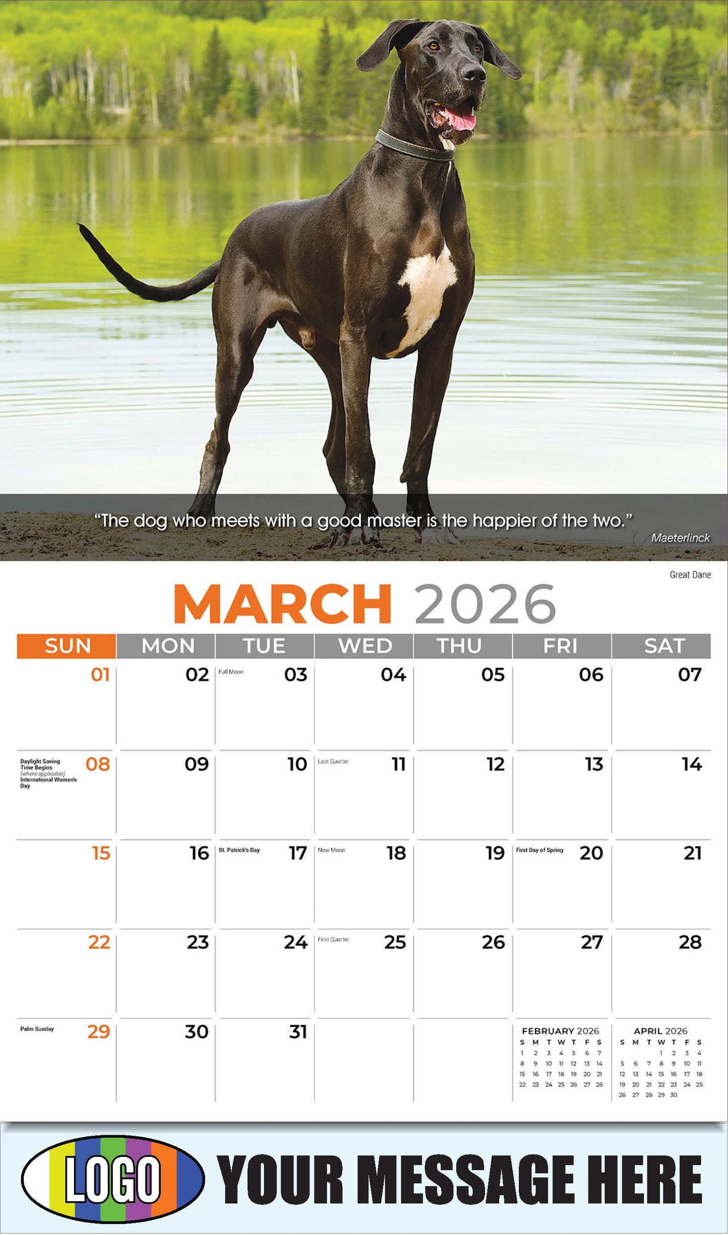 2026 Business Promotional Calendar - Dogs - March - Great Dane